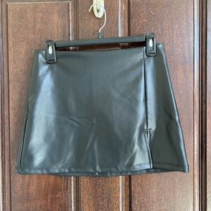 Altar'd State Black Faux Leather Mini Skirt with Subtle A-Line